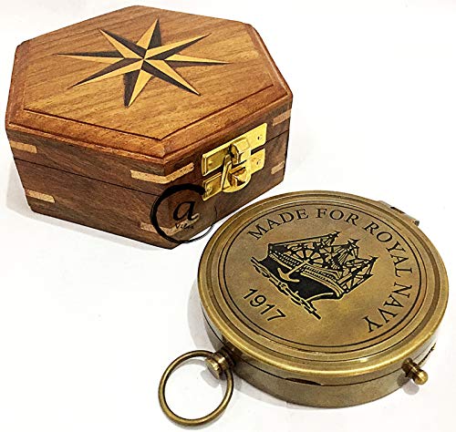 Brújula Sundial AV en Latón con Caja de Madera miniatura 3