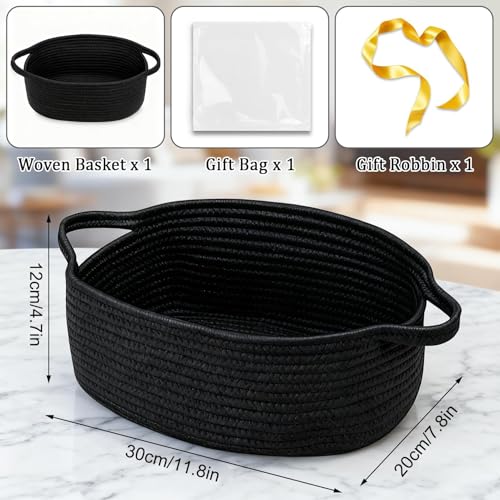 Geschenkkorb Leer Präsentkorb Geflochten Körbchen mit Geschenktüte & Geschenkband Schwarz Aufbewahrungskorb Deko für Geschenkverpackung, Geburtstag, Hochzeit, Ostern, Thanksgiving, Weihnachten
