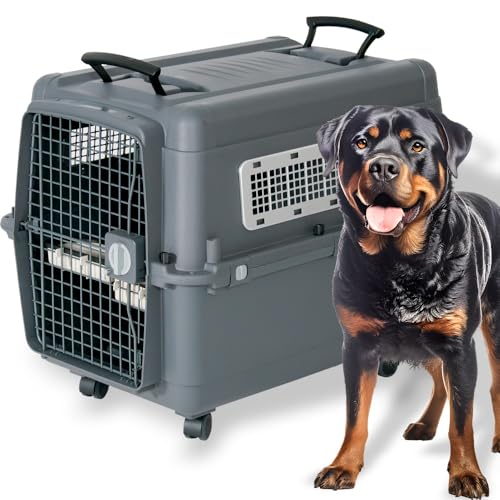 プチリュバン ペットキャリー キャスター付き PR80 中型犬用 大型犬用 IATA基準クリア クレート 20kgまで XLサイズ 奥行き80 x 幅57.5 x 高さ58.5cm 犬