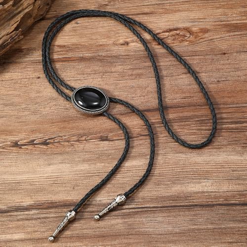Image of Joxevyia Bolo Tie for Men Vintage Cow Skull Leather Rope Western Cowboy Necktie Vintage Bola Tie Gift for Him