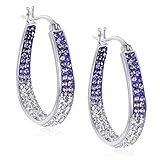 Crystal Hoop Earrings - Silver Plated Inside Out Oval Shape Hoop Earrings for Women, 1.2 Inch (Purple)