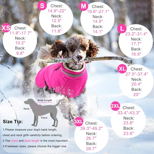 Image of Dogcheer Dog Winter Coat, Waterproof Dog Jacket with Harness - Pink,XL | Reflective Adjustable Puppy Warm Snow Coat with Zipper, Christmas Pet Fleece Cold Weather Coats for Small Medium Large Dog