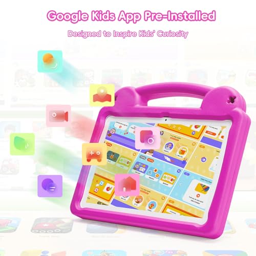 Image of Kids Tablet 10.1 Inch Android 14 Tablet for Kids, A523 Octa-Core, 8GB+64GB, 5000mAh Battery with Pink EVA Case, Wi-Fi 6 (2.4GHz & 5GHz), Parental Control, GMS