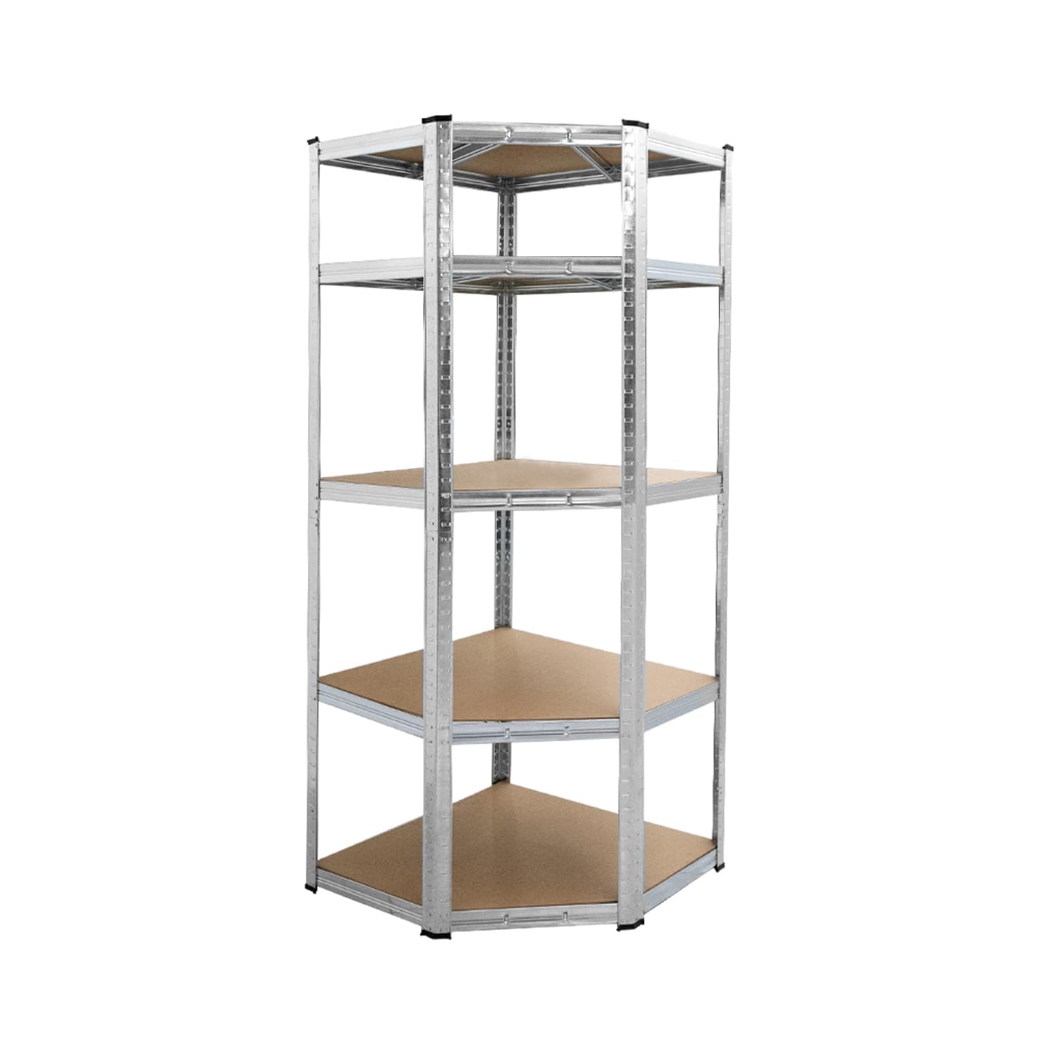 The Homeweeks Estantería Almacenaje Esquinera Angular Metálica 180 * 70 * 40cm | Galvanizada Modular | 5 Baldas MDF | Montaje Suelo | sin Tornillos System Click & Push | Multiposición