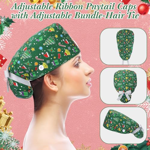 Image of 6 Pcs Scrub Cap Women Adjustable Nurse Cap with Button Bouffant Medical Surgical Hat Sweatband for Gift
