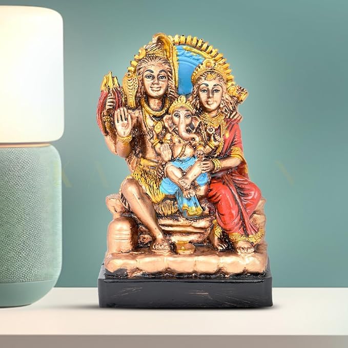 Karvaan Resin Handcrafted Shiva Parvati Ganesh Idol | Shiv Parivar Murti, Statue, Sculpture | Lord Shiva Idols Family Showpiece Figurine for Home, Office, Temple, Mandir Decoration, Gift