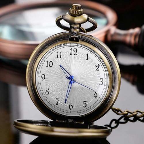 Image of Tiong Pocket Watch Vintage Quartz Pocket Watches with Chain Christmas Graduation Birthday Gifts Father's Day（Bronze