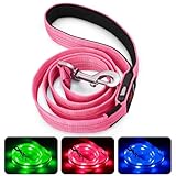 HIGO Light Up Dog Leash - 4 Ft LED Dog Leash Rechargeable Nylon Lighted Reflective Glow in The Dark Lights for Night Walking (Pink)