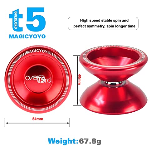 MAGICYOYO Niños y Adultos no responden Yoyo Magic Yoyo T5 Overlord sin Respuesta yo-yo, no Adecuado para Principiantes, Metal Yo Yo 5 Cuerda Yoyo con Bolsa de Guantes, Rojo