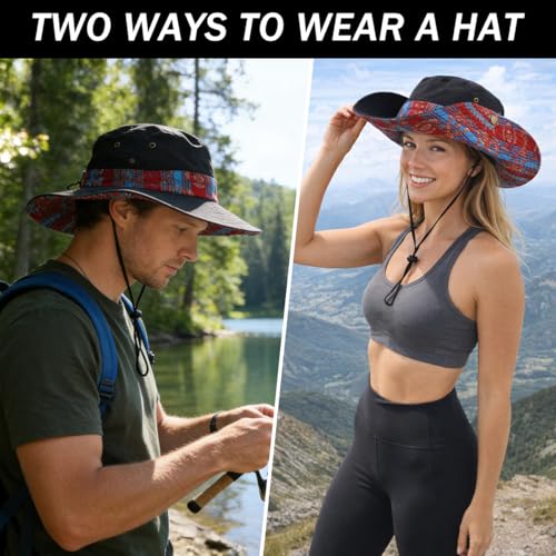 Image of GUSTAVE Sun Hats for Men Wide Brim Summer Sun Protection Cap for Men UV Protection Round Sun Cap for Hiking, Fishing, Gardning, Travel