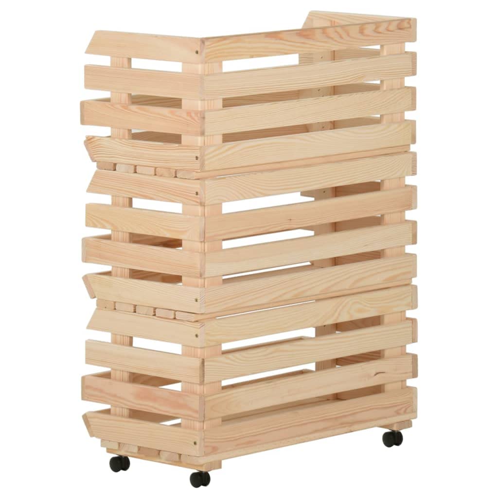 vidaXL Madera Maciza de Pino Carrito para Verduras Caja Estante Carro Cocina Alimento Almacenamiento Camarera Fiesta Barbacias 57x30x80 cm