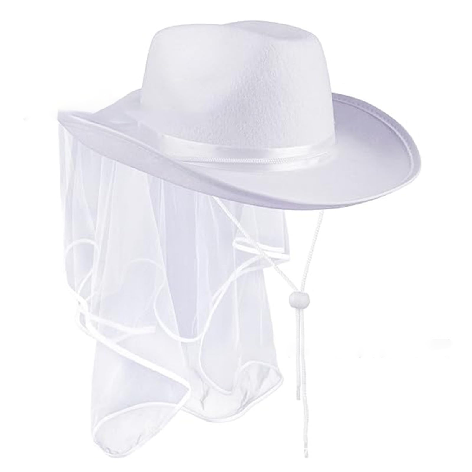 Divuukyi Men's White Fun Cowboy Cowgirl Bride Hat With Veil Rodeos Bachelorette Party Prop Bachelorette Party Decoration Photo Props