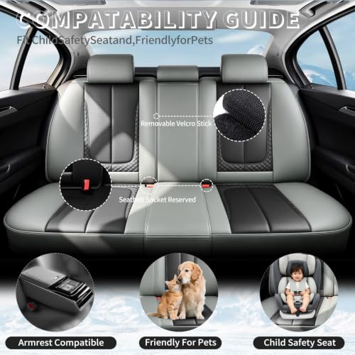 Image of Fit Outback Car Seat Covers Compatible with Subaru Outback 2010-2025 2026 - Premium Breathable Leather,Airbag Compatible,Waterproof All-Weather Seat Cushion Protector, 2 Front Seat Gray&Black