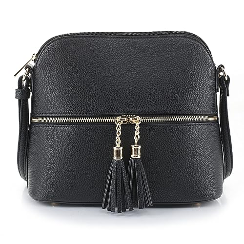 SG SUGU Lunar Lightweight Medium Dome Crossbody Bag Shoulder Bag with Tassel | Zipper Pocket | Adjustable Strap - Main Image