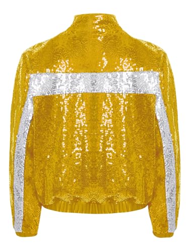 Aislor Girls Sequin Jacket Kids Color Block Long Sleeve Bomber Coat Jazz Dance Performance Tops Spring Fall Outfits4