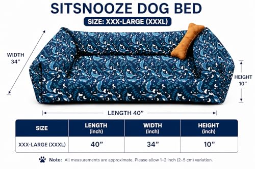 Image of SITSNOOZE XXXL Dog Bed (45kg+) for Tibetan Mastiff, Saint Bernard, Bully Kutta - Giant Orthopedic Washable Mattress, Heavy Duty Calming Sofa Lounger, Waterproof Cushion (Print 4, XXXL)