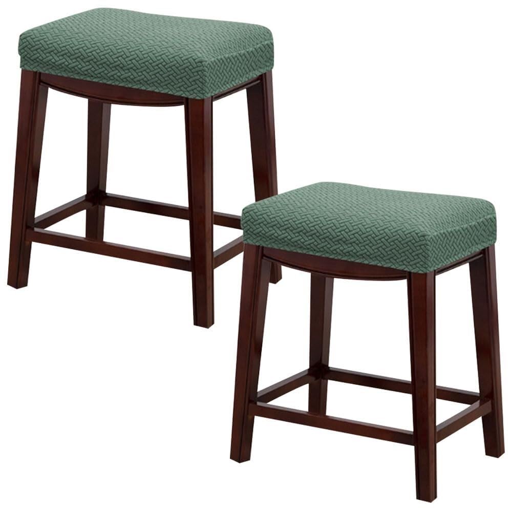 SDNAM Stool Covers Rectangle 2/4 Pack, Stretch Rectangle Bar Stool Covers Elastic Vanity Stool Cover Chair Seat Slipcover Counter Stool Covers Saddle Seat Cover For Wooden Metal Bench(Green,Set of 2)