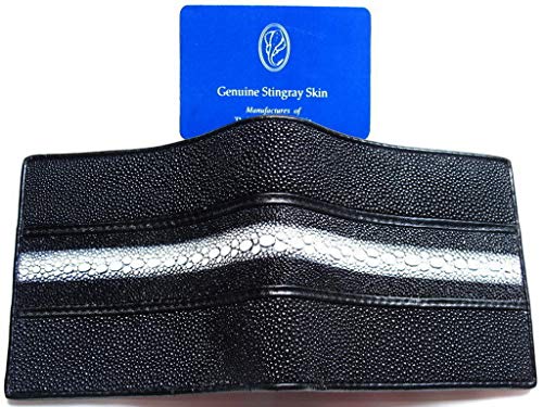 Julie Genuine Real Stingray Skin Leather Man Bifold Shiny Black Wallet2