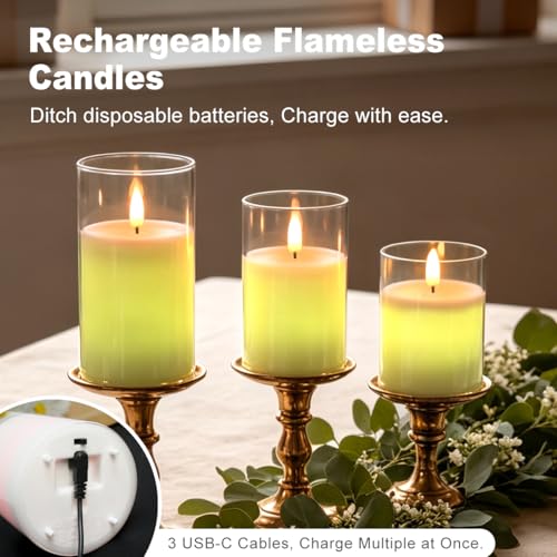 Image of LEDHOLYT Rechargeable RGB Flameless Candles, Clear Glass LED Pillar Candle with Remote & Timer, Set of 3 - Color-Changing Decorative Candles for Living Room, Bedroom, Holiday Decor & Gifts for Women