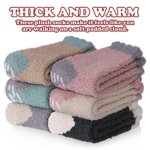 Image of FNOVCO Non Slip Socks for Women Winter Warm Cozy Fuzzy Slipper Socks Soft Fluffy Hospital Socks with Grips