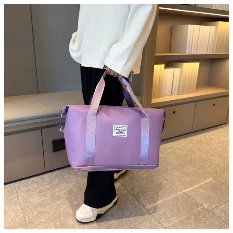 Image of WILDHORN 40 Liters Nylon Expandable Travel Duffle Bag for Men & Women, Waterproof Weekender Luggage Bag, Foldable Gym & Overnight Travel Hand Bag with Wet & Dry Compartment (Purple)