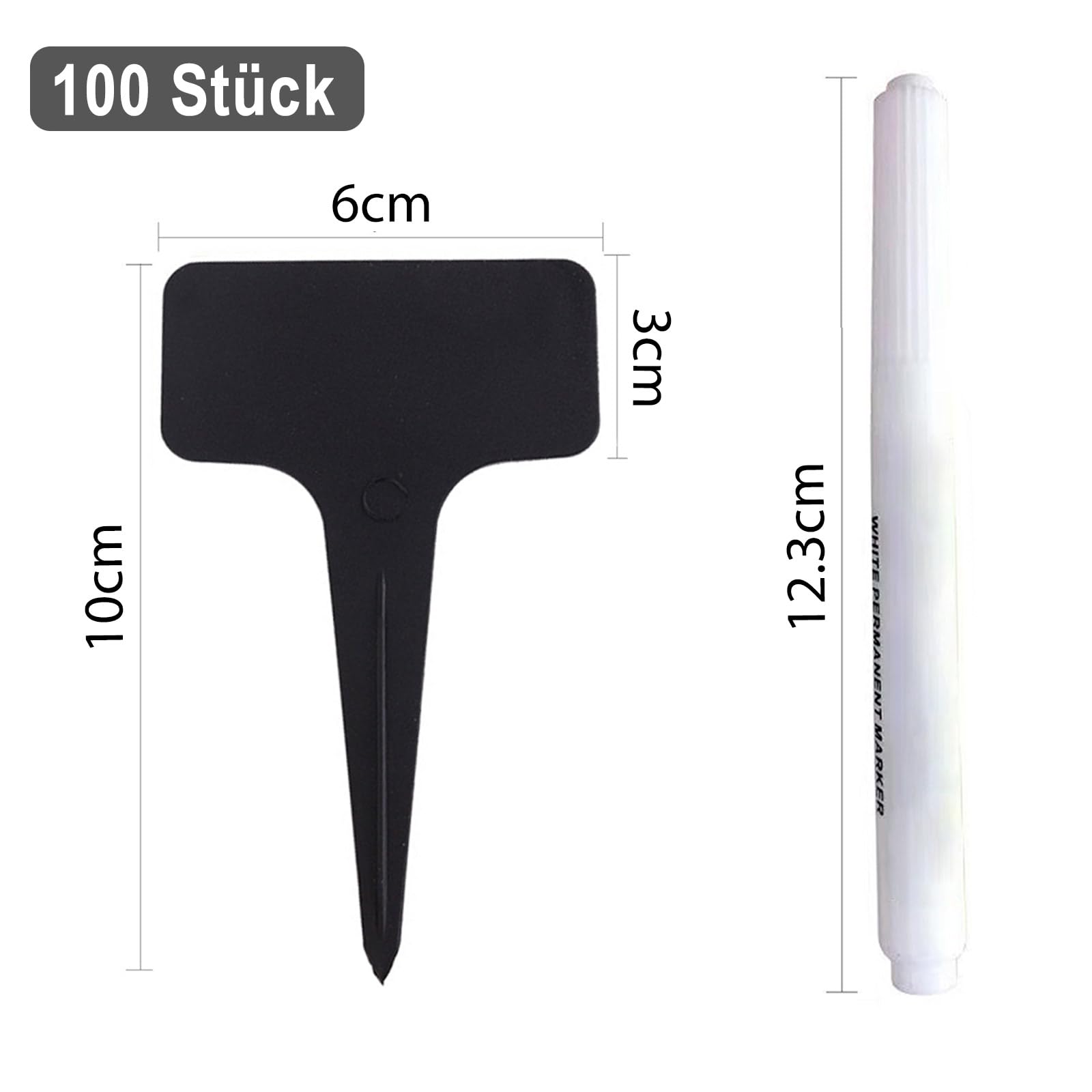 Targhette per Piante Marcatori Piante Impermeabili 100 pz Cartellini per Piante Etichette per Orto Pianta di Plastica con Penna, Altezza: 10 cm, Area di etichettatura: 6 x 3 cm, Nero