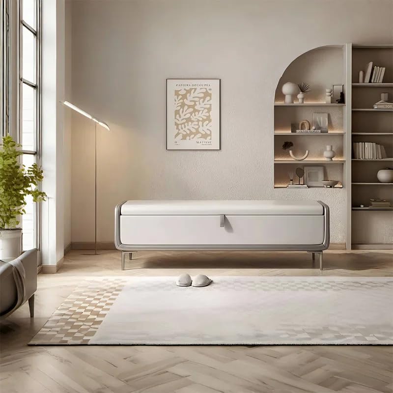 Jaynette Faux Leather Upholstered Storage Bench Ottoman – 2-Seater Sofa Chaise Lounger Pouffe (Light Grey/Dark Grey)