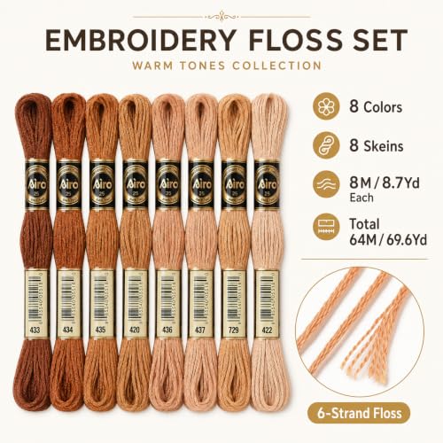 Image of FASHEWELRY 70 Yards Handmade Polyester Embroidery Floss Crewel Cross Stitch Threads 0.5mm 6-Ply Embroidery Thread Bulk for Beginners Adult DIY Sewing Knitting Supplies (Coconut Brown)