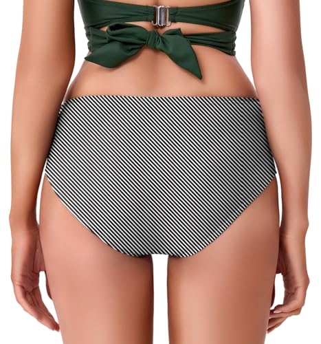 Image of COCOPEAR Full Coverage Bikini Bottoms for Women Mid Rise Bathing Suit Bottoms for Women Ruched Tummy Control Swim Bottoms