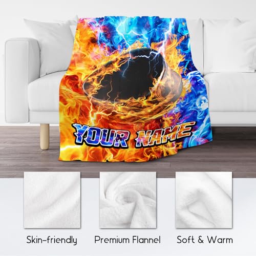 Personalized Hockey Blanket - Sports Gifts for Boys Adults - Soft Lightweight Flannel Throws for Hockey Lovers 4 Sizes