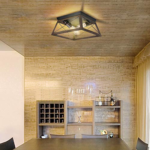 Flush Mount Ceiling Light, KingSo Farmhouse Light Fixture with UL Listed Kitchen Light Fixtures Ceiling for Dining Room Bedroom Foyer Hallway, Oil Rubbed Bronze Finish Wood Texture - Thumbnail 6