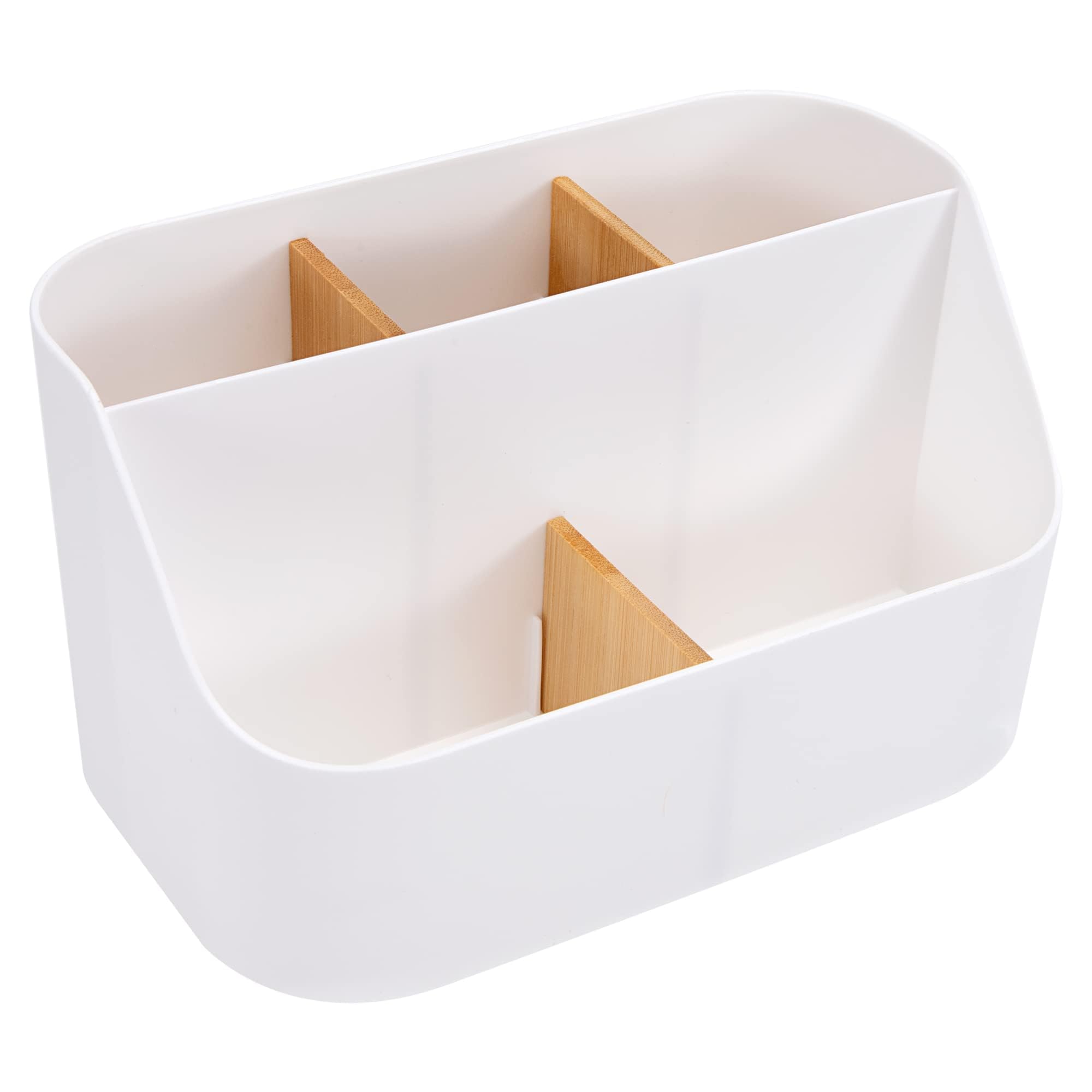 Organizador de Escritorio con 5 Compartimentos, Portalápices Multifuncionales Soporte de Control Remoto Mesa Caja de Almacenamiento para Hogar, Oficina, Escuela, Blanco