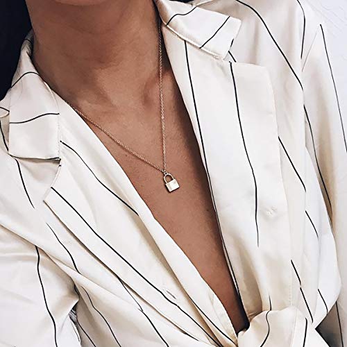 MEVECCO Gold Dainty Initial Necklace Lock Necklace 18K Gold Plated Padlock Necklace Letter Necklaces for Women Minimalist Personalized Jewelry3