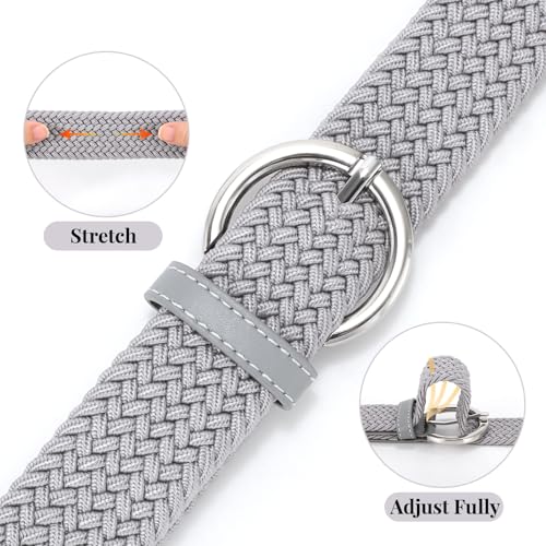 Image of JASGOOD Women Men Braided Woven Elastic Stretch Waist Belt Golf Canvas Fabric Casual Belt for Jeans Pants