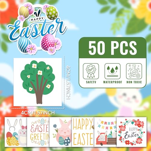 Easter Egg Fillers Goodies for Kids, 50 Sheets Easter Tattoos for Kids Bulk Individually Wrapped Party Supplies Favor, Easter Temporary Tattoos Stickers for Kids Goodie Basket Stuffers - Image 6