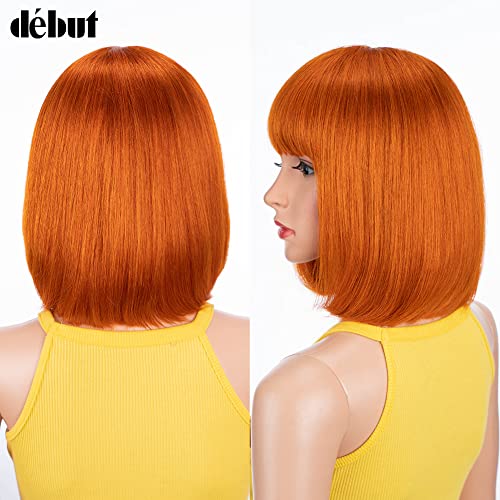 DÉBUT human hair Bob Wig with Bangs Short Straight Wigs for Women Pixie Cut 150% Density Brazilian Virgin Remy Hair(10 inches,S ORANGE) - Image 3