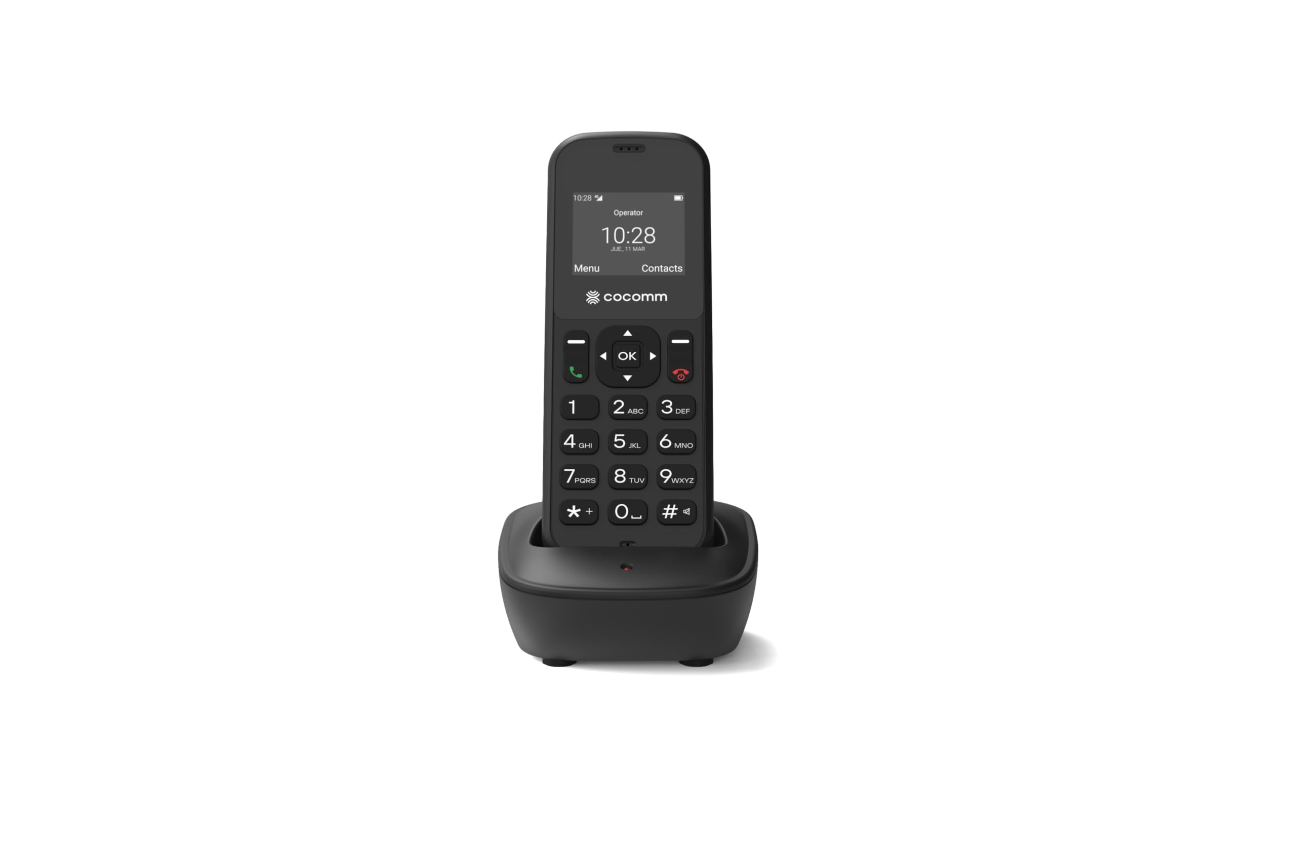 DT100 teléfono inalambrico 4G Volte con SIM y Base de Carga, Formato DECT, Bluetooth, Uso residencial, Uso Profesional, móvil de fácil Funcionamiento, Color Negro