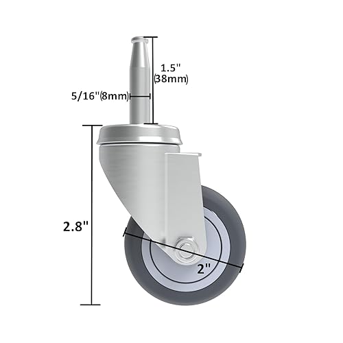 Miniatura 10 de Ruedas giratorias de 2 pulgadas, (diámetro del vástago de 0.315 in o 516 pulgadas, longitud 1.496 in o 1.5 pulgadas), juego de 5 ruedas de repuesto