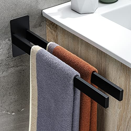 Gsocel Porte-serviettes double mat en acier inoxydable - Porte-serviettes rectangulaire - Sans perçage - Autocollant - Pour salle de bain - Noir - 39 cm Cover
