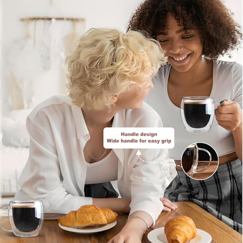 Double Walled Glass Espresso Cups Set of 2 - 5 oz Clear Insulated Mugs