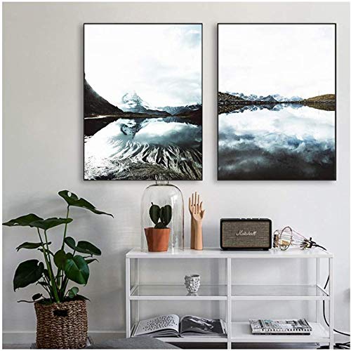 Gravures mur images salon décoration murale paysage montagne lac toile 50x70