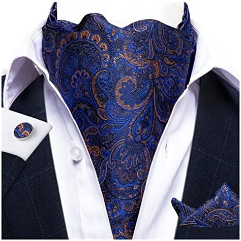 WOODOR Men Vintage Black Floral Tie Self British Style Gentleman 100% Silk Cravat Necktie Pocket Square Cufflinks 3pc Set fulfill (Color : ASC-2001, Size : 1)