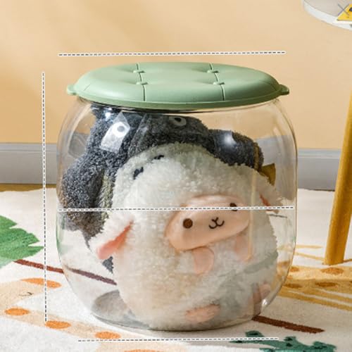 susuannai子供用人形収納バケツ 収納スツール 透明な収納スツール 収納スツール 収納ボックス ぬいぐるみ オットマン 足置き台 収納 おもちゃ箱 踏み台 足置き 座れる収納ボックス フタ付き 防塵 透明 おしゃれ 厚い プ 丸型22リットル 緑