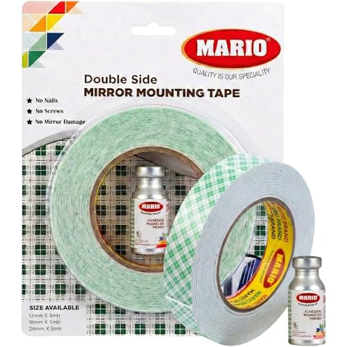 Image of Mario Mirror Mounting Very High Bond Double Sided Tape 18mm x 5m Heavy Duty Foam Adhesive with Primer, VHB Industrial Grade Waterproof Tape Wall & Glass Fixing