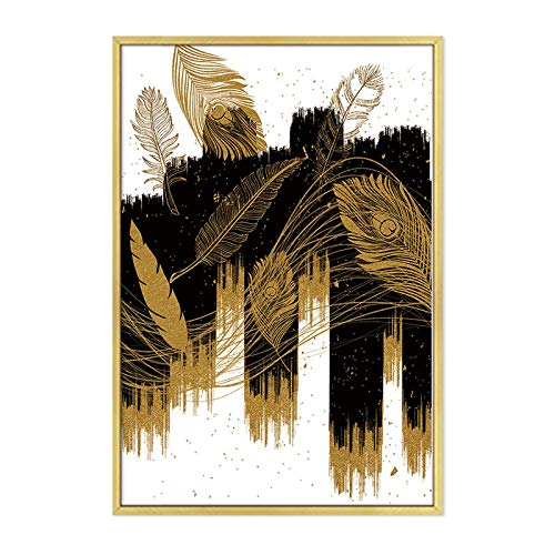 Affiche abstraite moderne dorée et noire géométrique 50X70cm x2