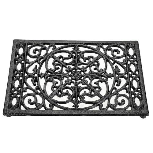 SUMTree Heavy Duty Retangle Cast Iron Trivets, Decorative Trivet Mat Hot Pot Holder Pads for Kitchen or Dining Room Worktops, 24.5 * 16.5 * 1.6cm (Black)
