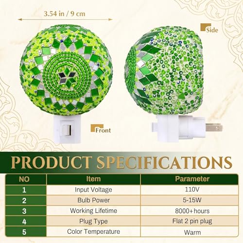 Image of Baquler Turkish Night Light Plug in Wall - Moroccan Stained Glass Globe Lamp Bohemian Bedroom Decor Ambient Warm Light for Living Room Hallway Unique Gift for Women(Green)