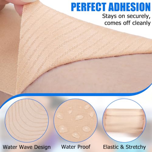 Image of 3 Rolls Wide Kinesiology Tape, Waterproof, 4 inch x 5.5yd, Light Beige | Breathable Latex-Free Cotton, High Elasticity for Muscle & Joint Support, Free-Cut for Sports Recovery on Shoulders, Knees