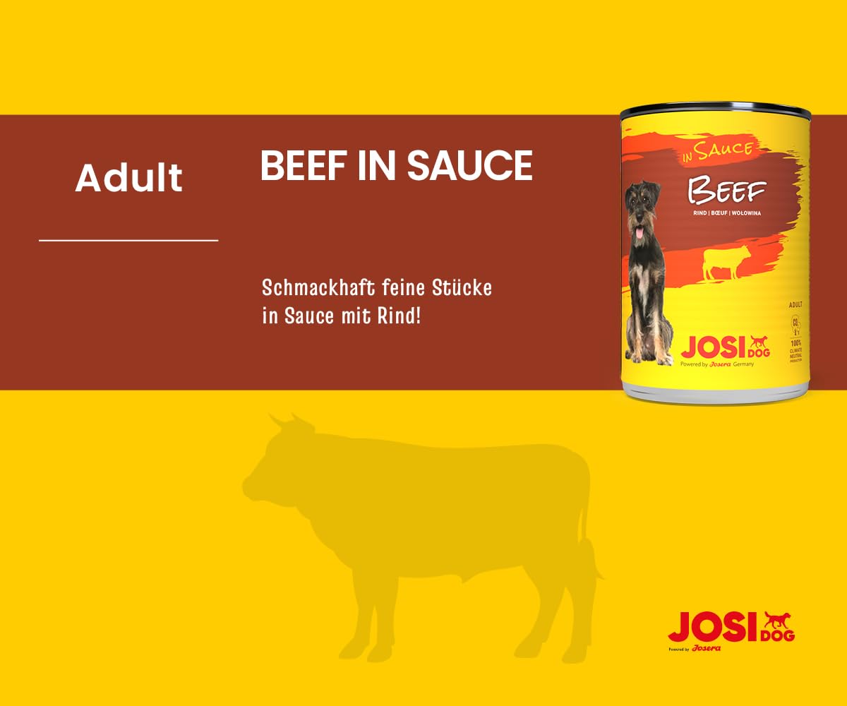 JosiDog Manzo in salsa (12 x 415 g) cibo per cani umido con manzo vitamina D3 E mangime completo