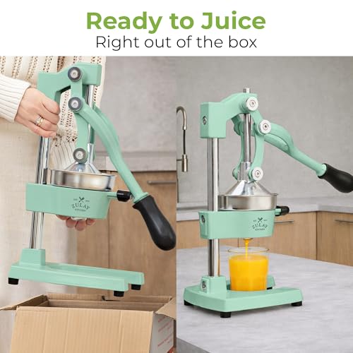 Image of Zulay Kitchen Cast Iron Juicer - Easy-to-Clean Heavy-Duty Manual Juicer, Professional Citrus Juicer - Stainless Steel Lemon Squeezer - Manual Citrus Press & Orange Squeezer - Orange Juicer - Mint